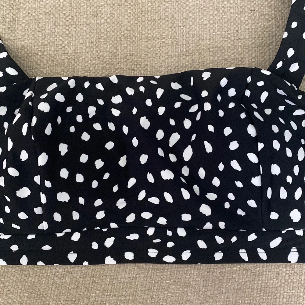 Island Escape Costa Rica Underwire Back Tie Bikini Top Black White Dot Swim 12